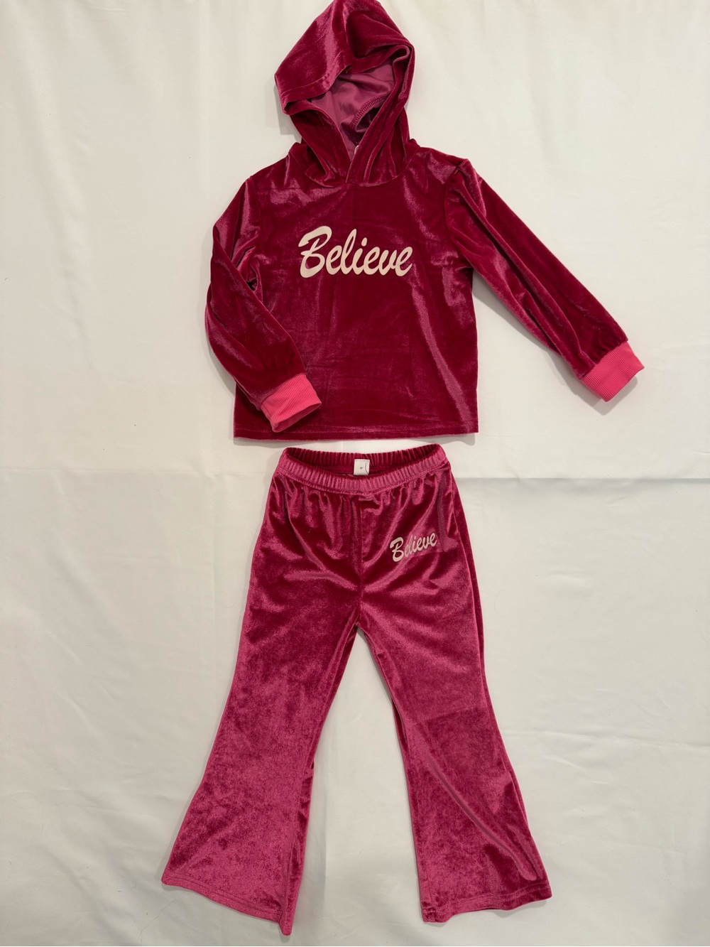 Girls Pink Velour Believe Hoodie & Flare Pants Set 5Y